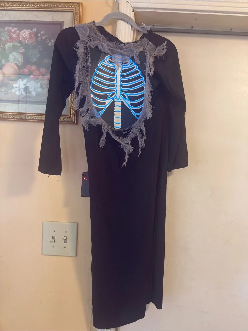 Target Black Hooded Skeleton Costume with Blue and Gray Accents